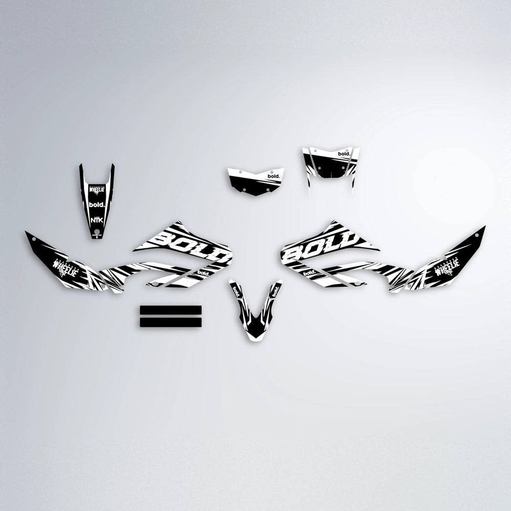 GLITCH Yamaha WR 125X graphics kit parts layout in White