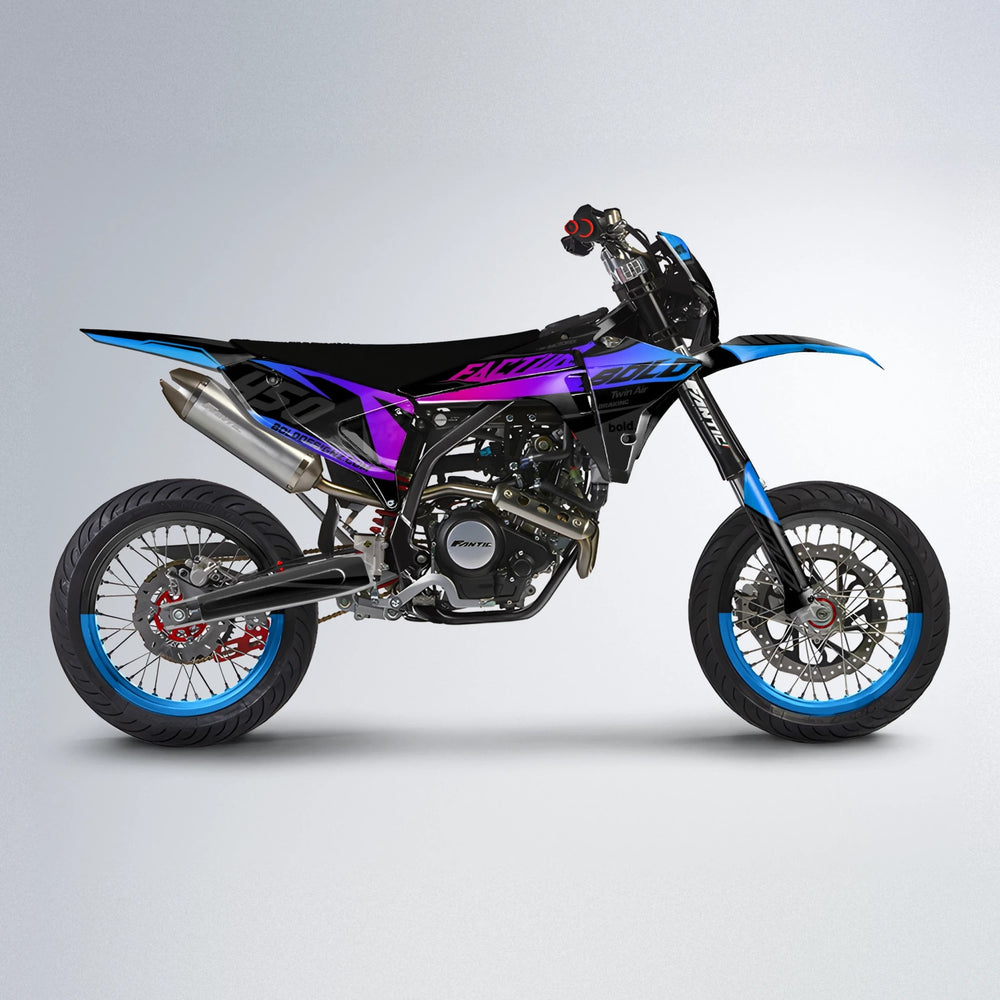 GLOBBY Fantic supermoto graphics kit in Blue Purple Fade