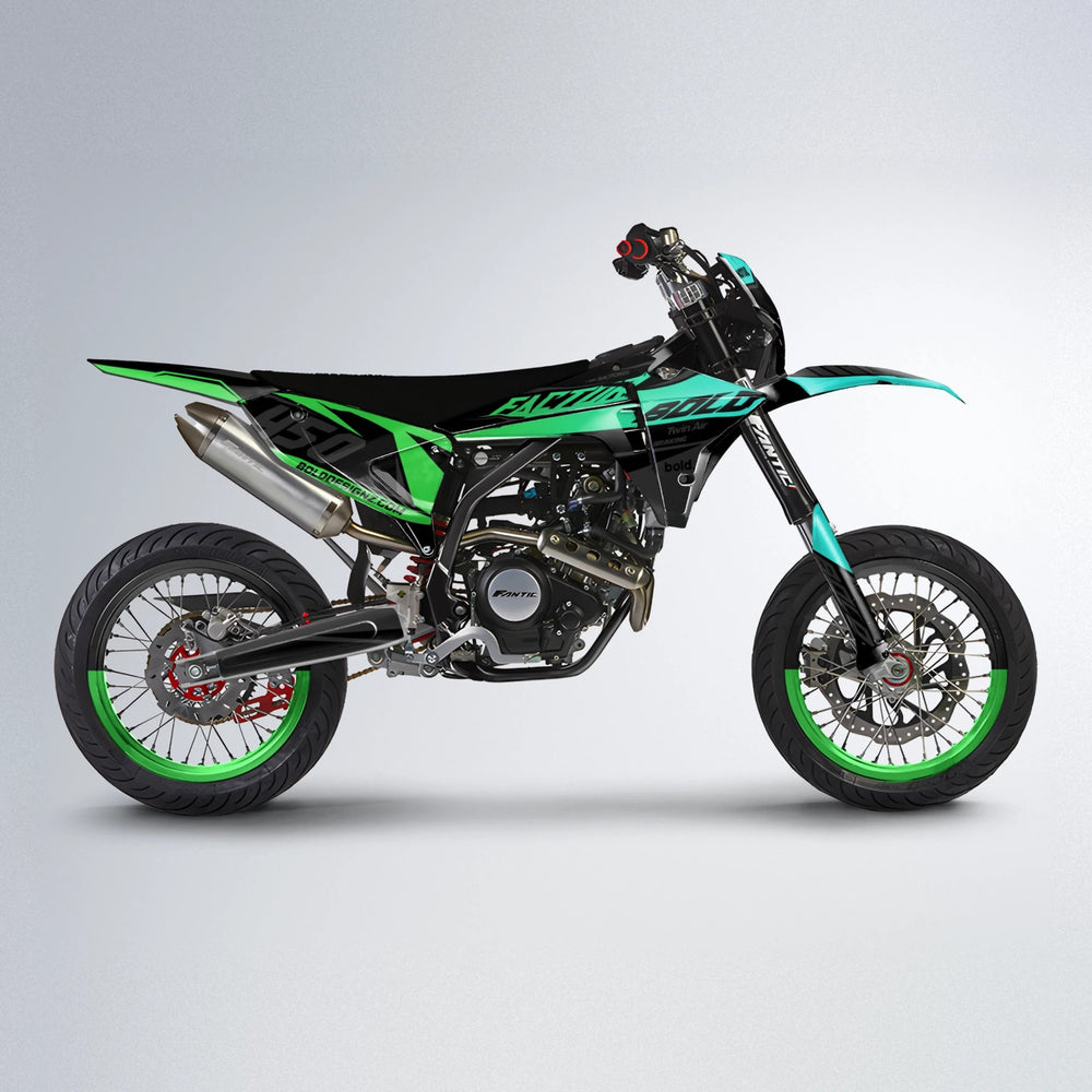 GLOBBY Fantic supermoto graphics kit in Cyan & Green
