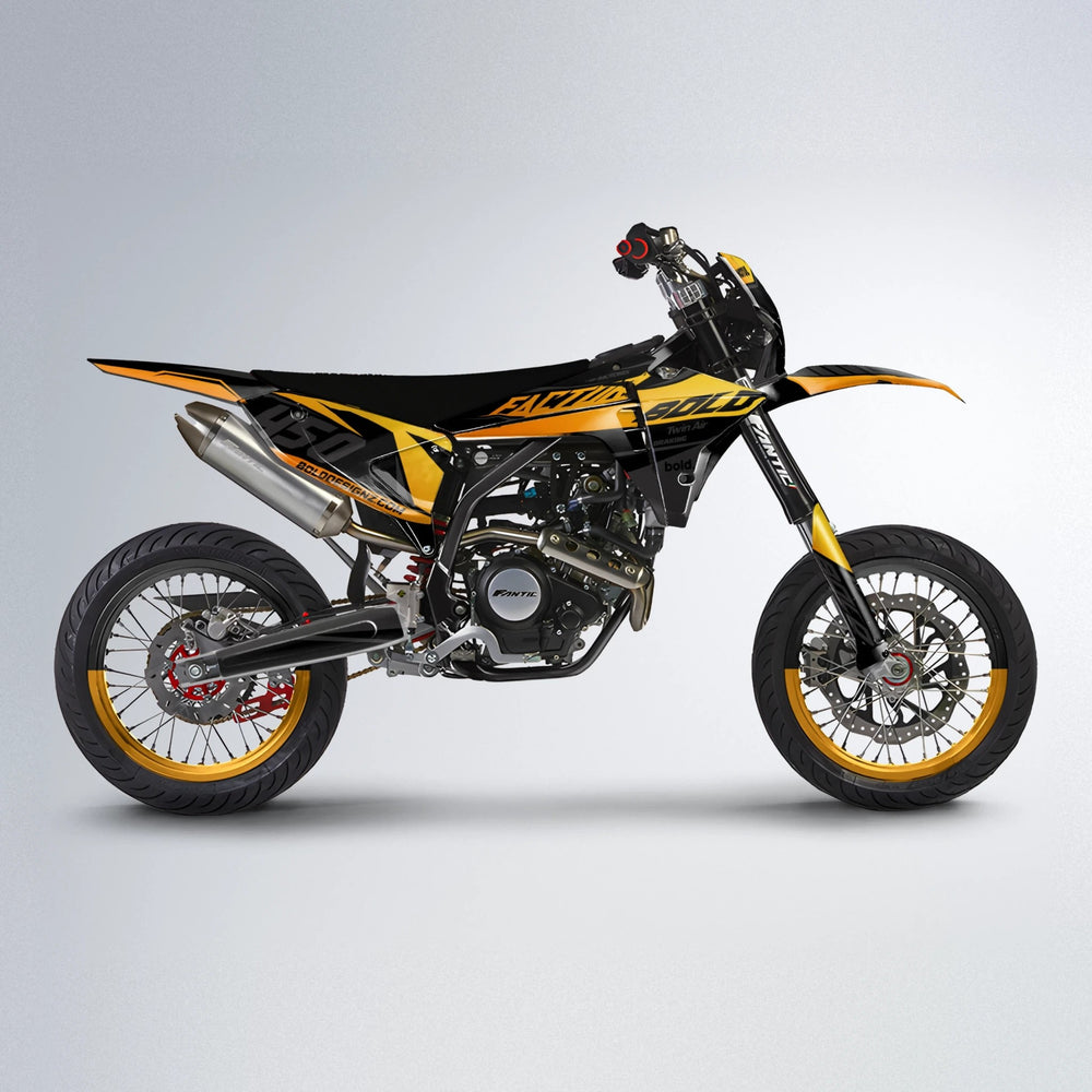 GLOBBY Fantic supermoto graphics kit in Orange & Yellow