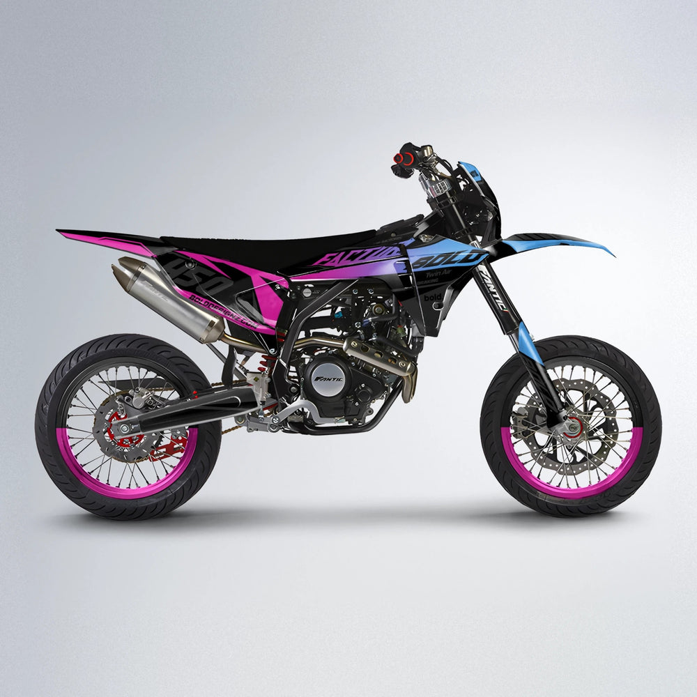 GLOBBY Fantic supermoto graphics kit in Pink & Light Blue