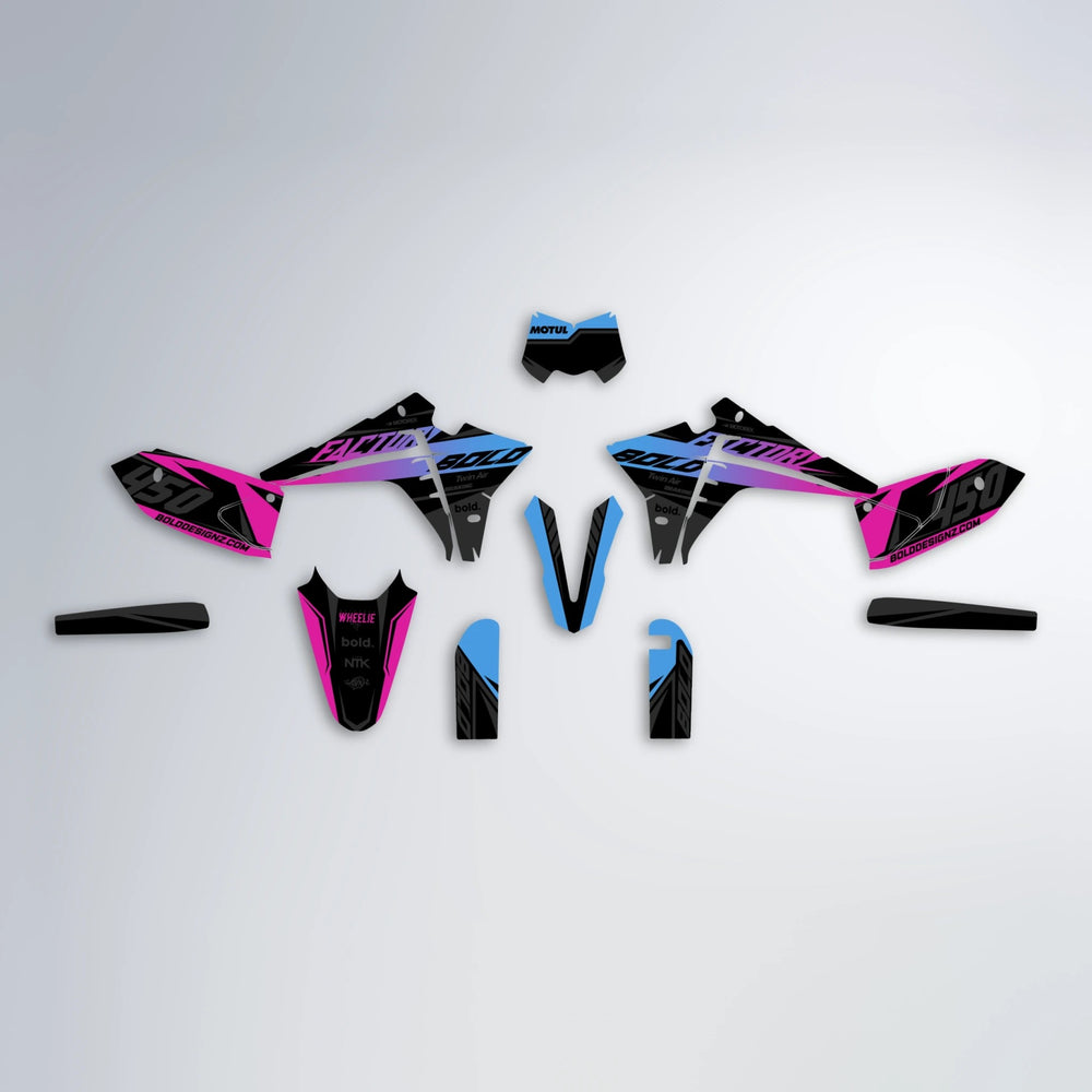 GLOBBY Fantic graphics kit parts layout in Pink & Light Blue