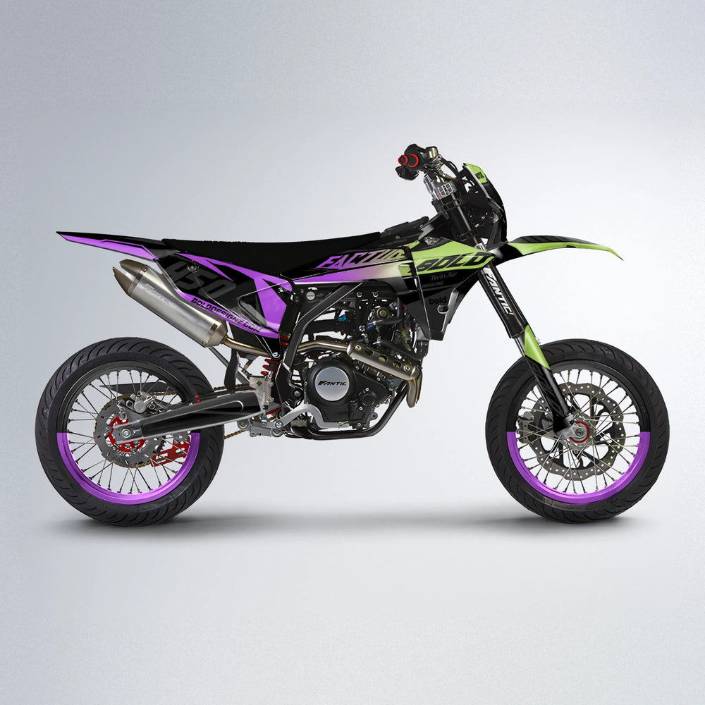 GLOBBY Fantic supermoto graphics kit in Purple & Yellow