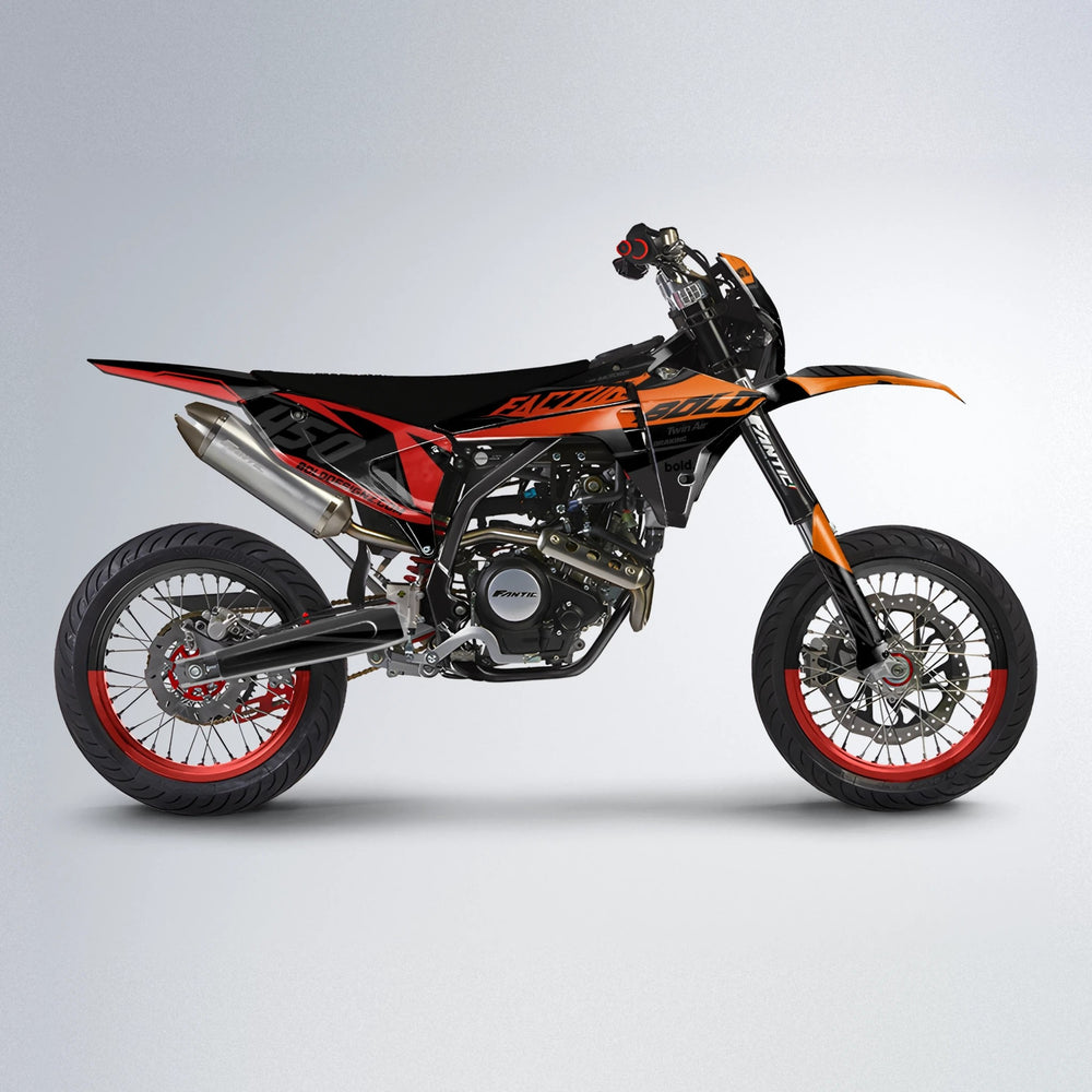GLOBBY Fantic supermoto graphics kit in Red & Orange