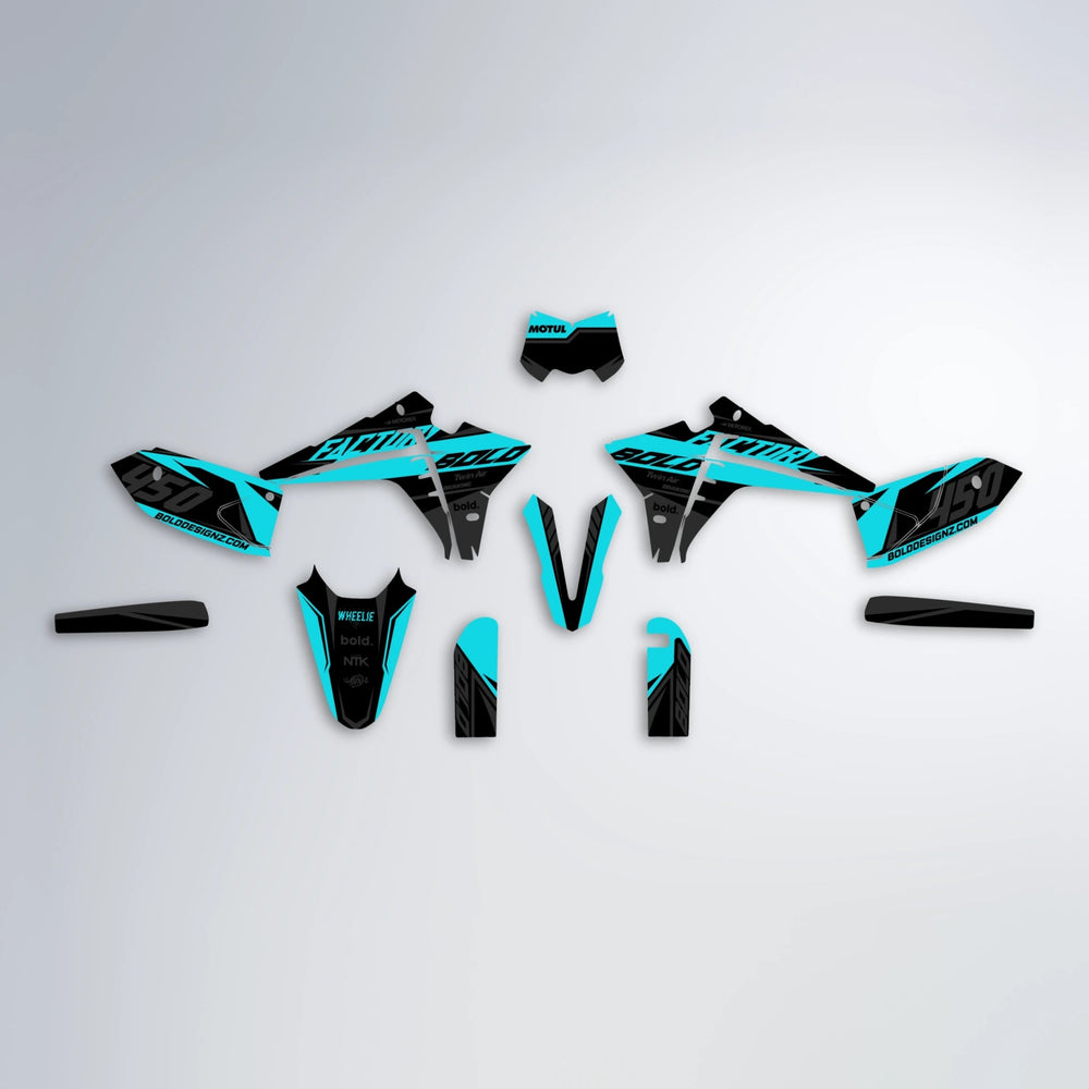 GLOBBY Fantic graphics kit parts layout in Teal