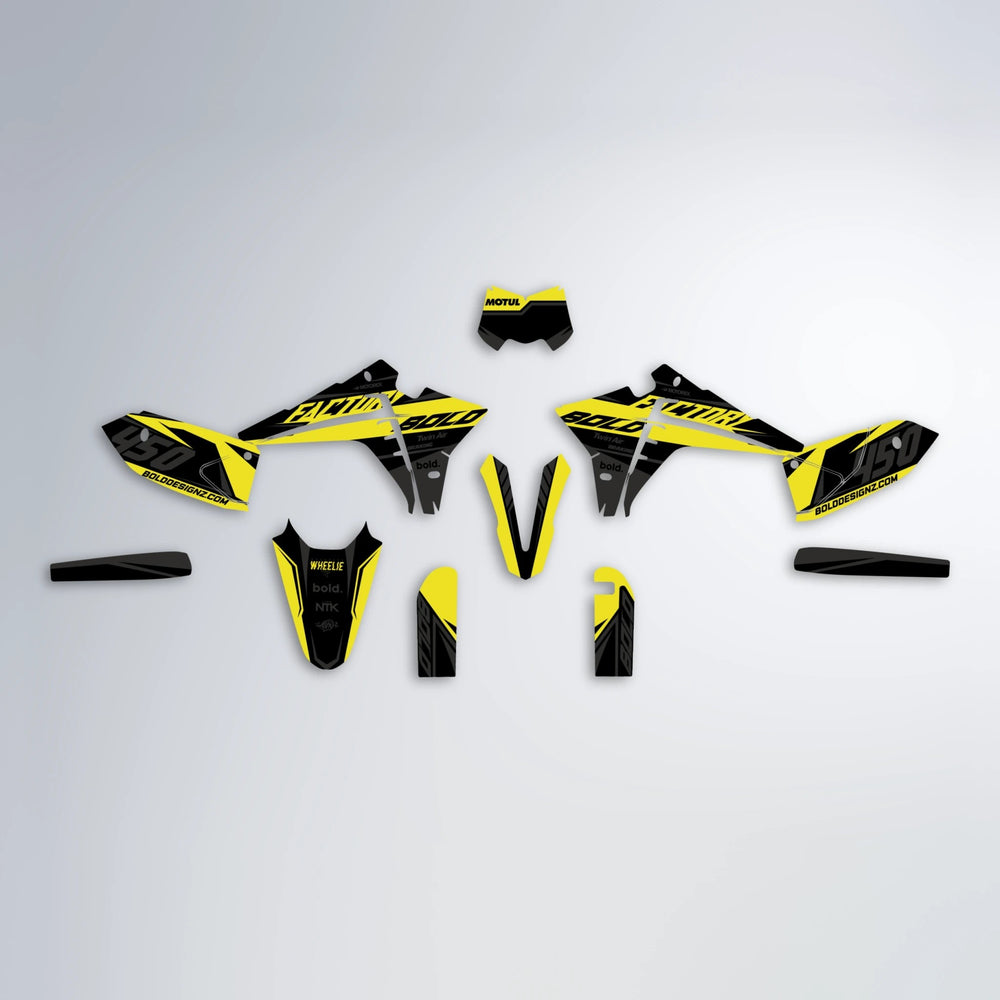 GLOBBY Fantic graphics kit parts layout in Yellow