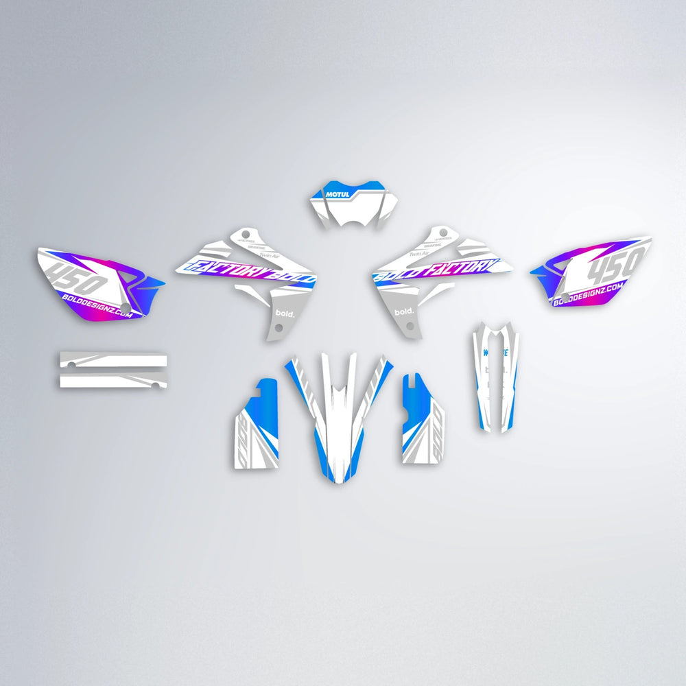 GLOBBY Rieju MRT graphics kit parts layout in Blue Purple Fade