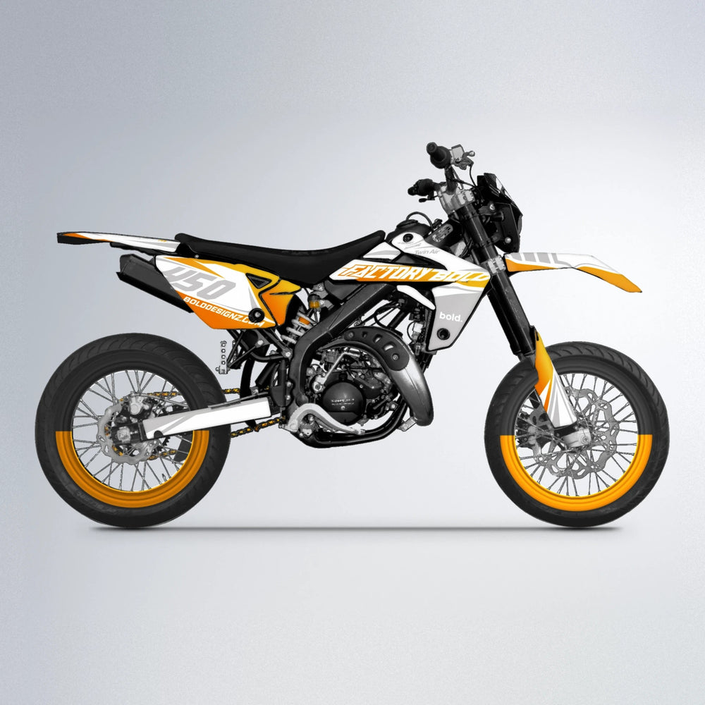 GLOBBY Rieju MRT supermoto graphics kit in Orange & Yellow