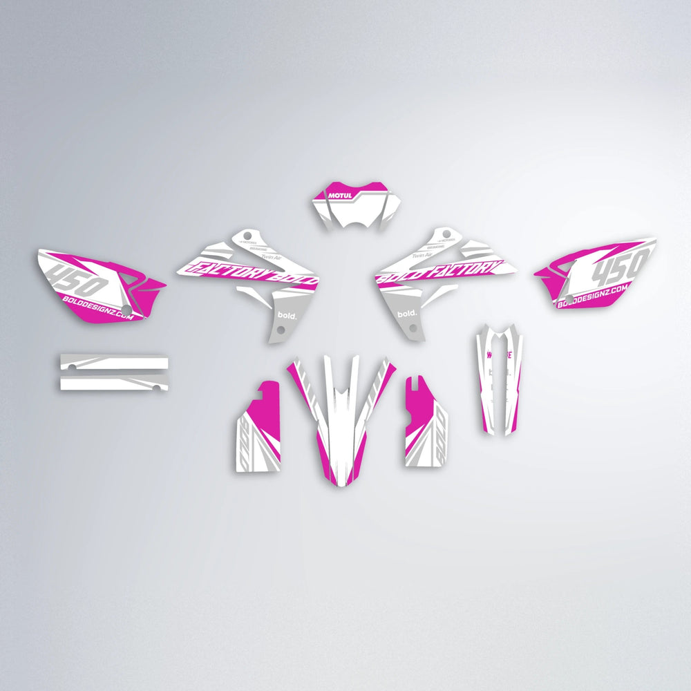 GLOBBY Rieju MRT graphics kit parts layout in Pink