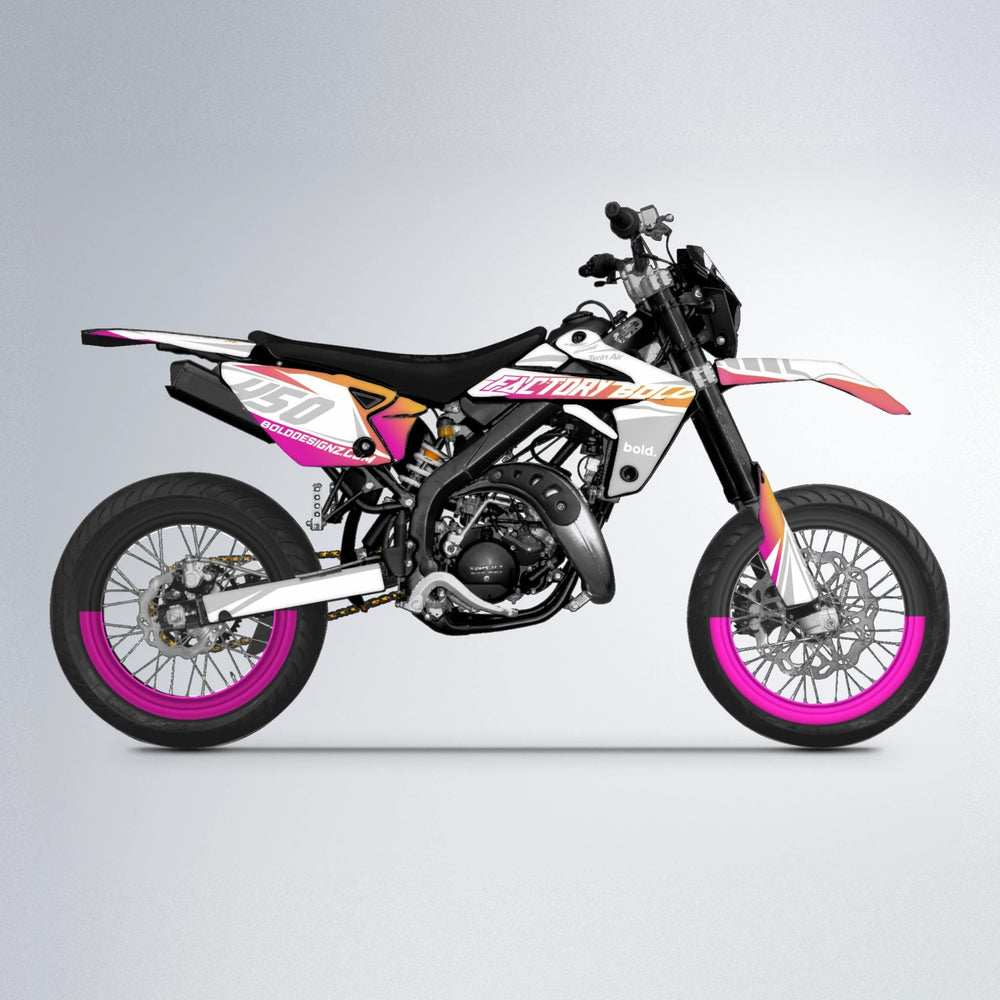GLOBBY Rieju MRT supermoto graphics kit in Pink & Yellow