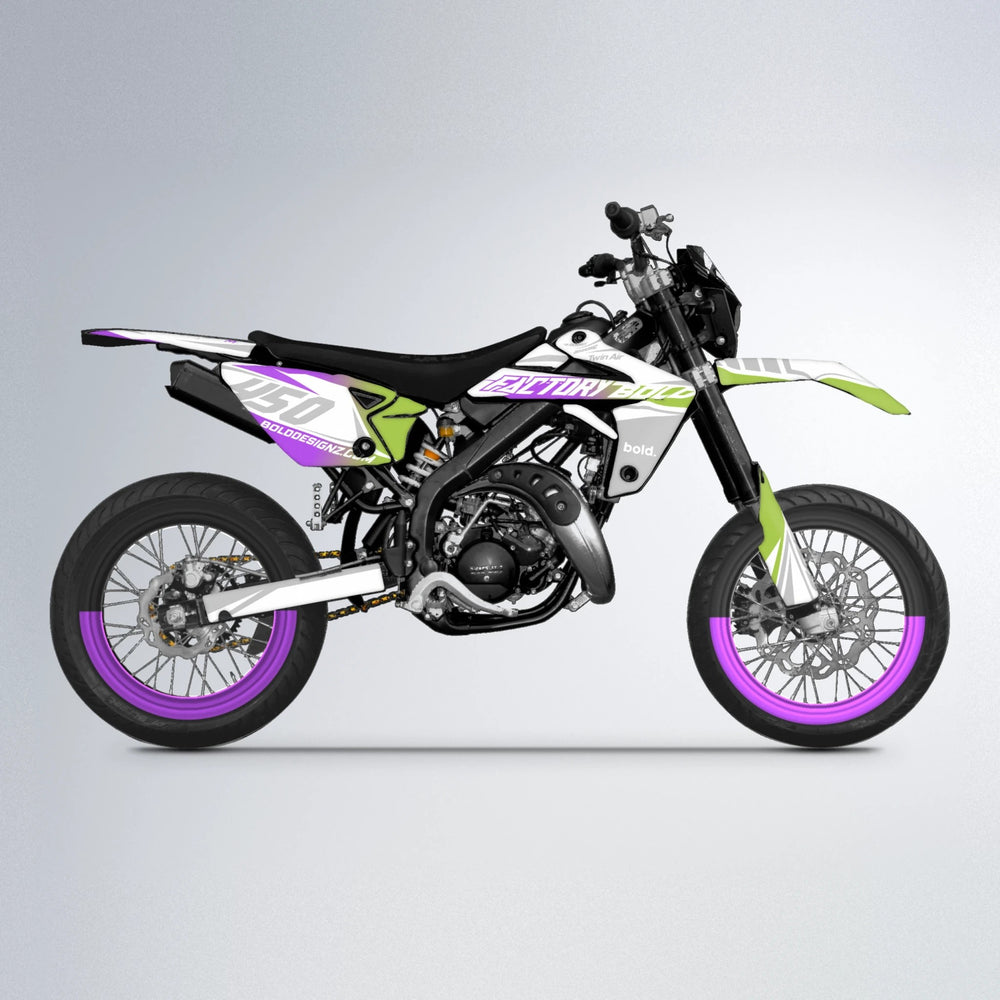 GLOBBY Rieju MRT supermoto graphics kit in Purple & Yellow