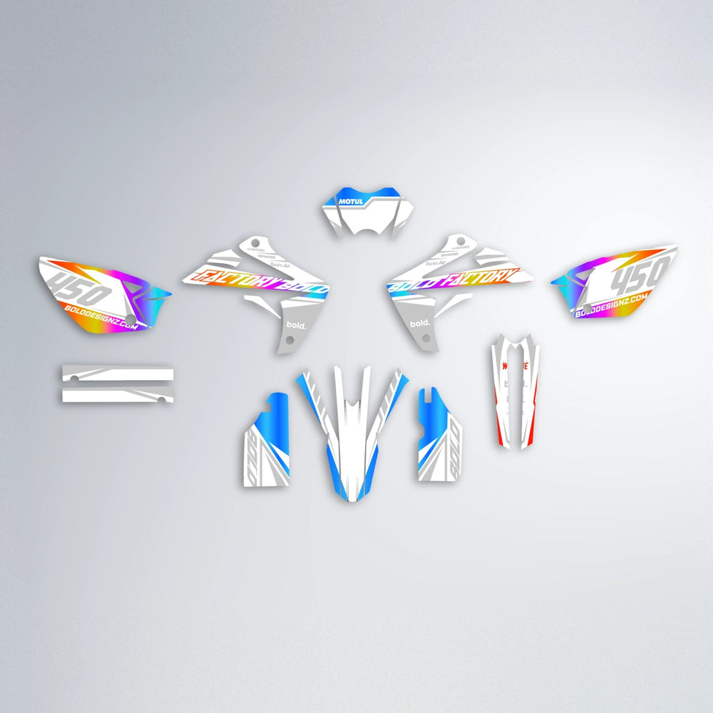 GLOBBY Rieju MRT graphics kit parts layout in Sunset Fade