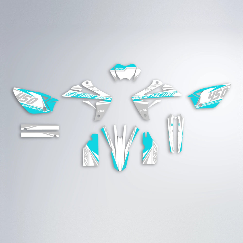GLOBBY Rieju MRT graphics kit parts layout in Teal