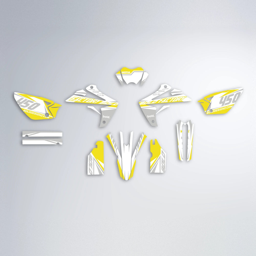 GLOBBY Rieju MRT graphics kit parts layout in Yellow