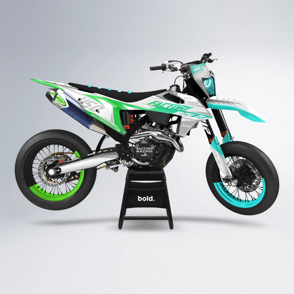 GLOBBY supermoto graphics kit in Cyan & Green