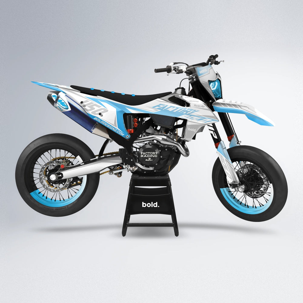 GLOBBY supermoto graphics kit in Light Blue & White