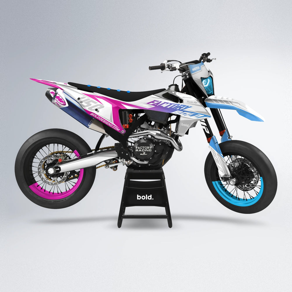 GLOBBY supermoto graphics kit in Pink & Light Blue