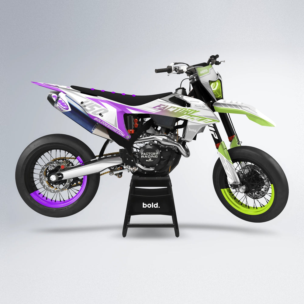 GLOBBY supermoto graphics kit in Purple & Yellow