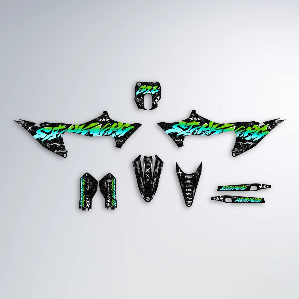 GRAFFITI Stark Varg MX graphics kit parts layout in Green