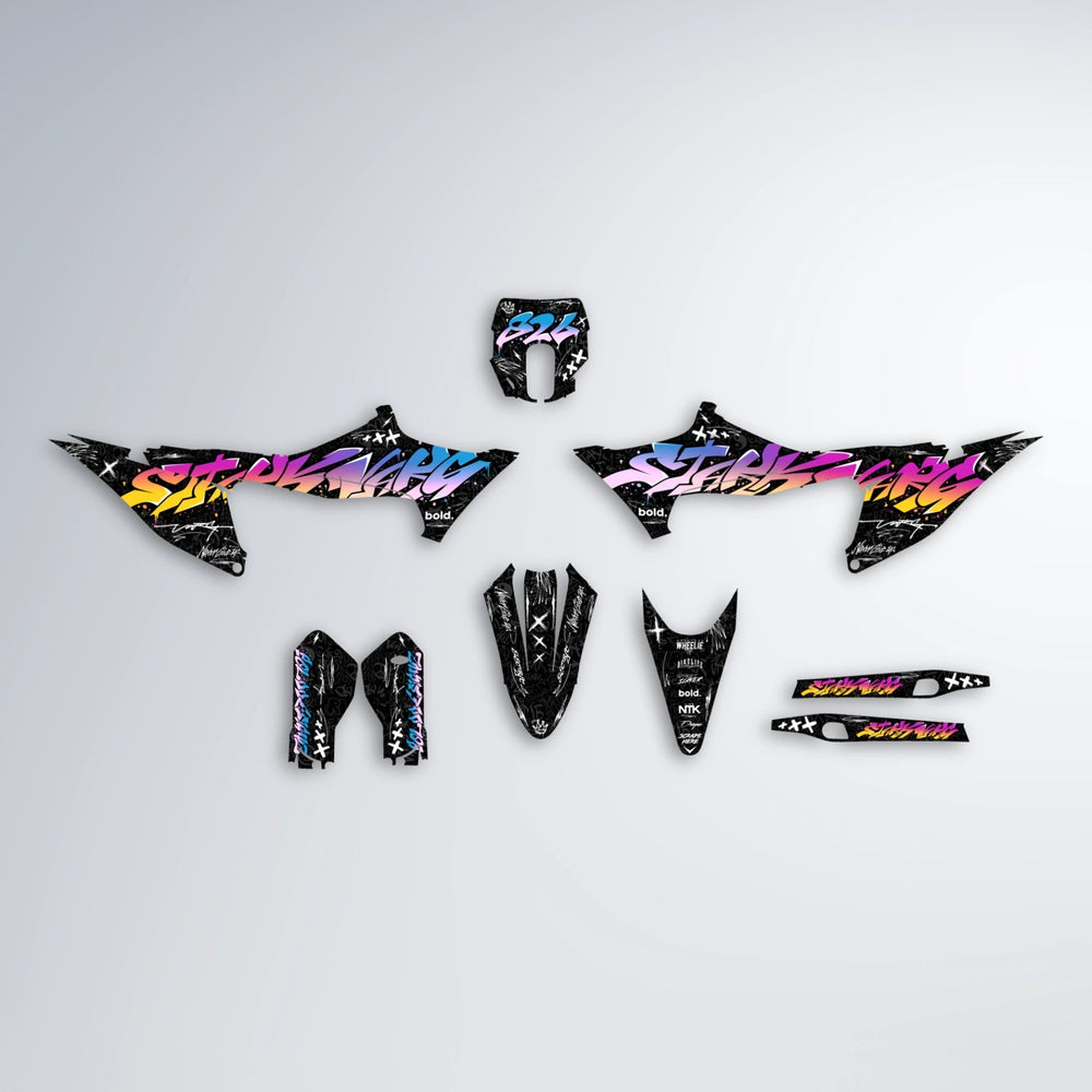 GRAFFITI Stark Varg MX graphics kit parts layout in Pink & Light Blue