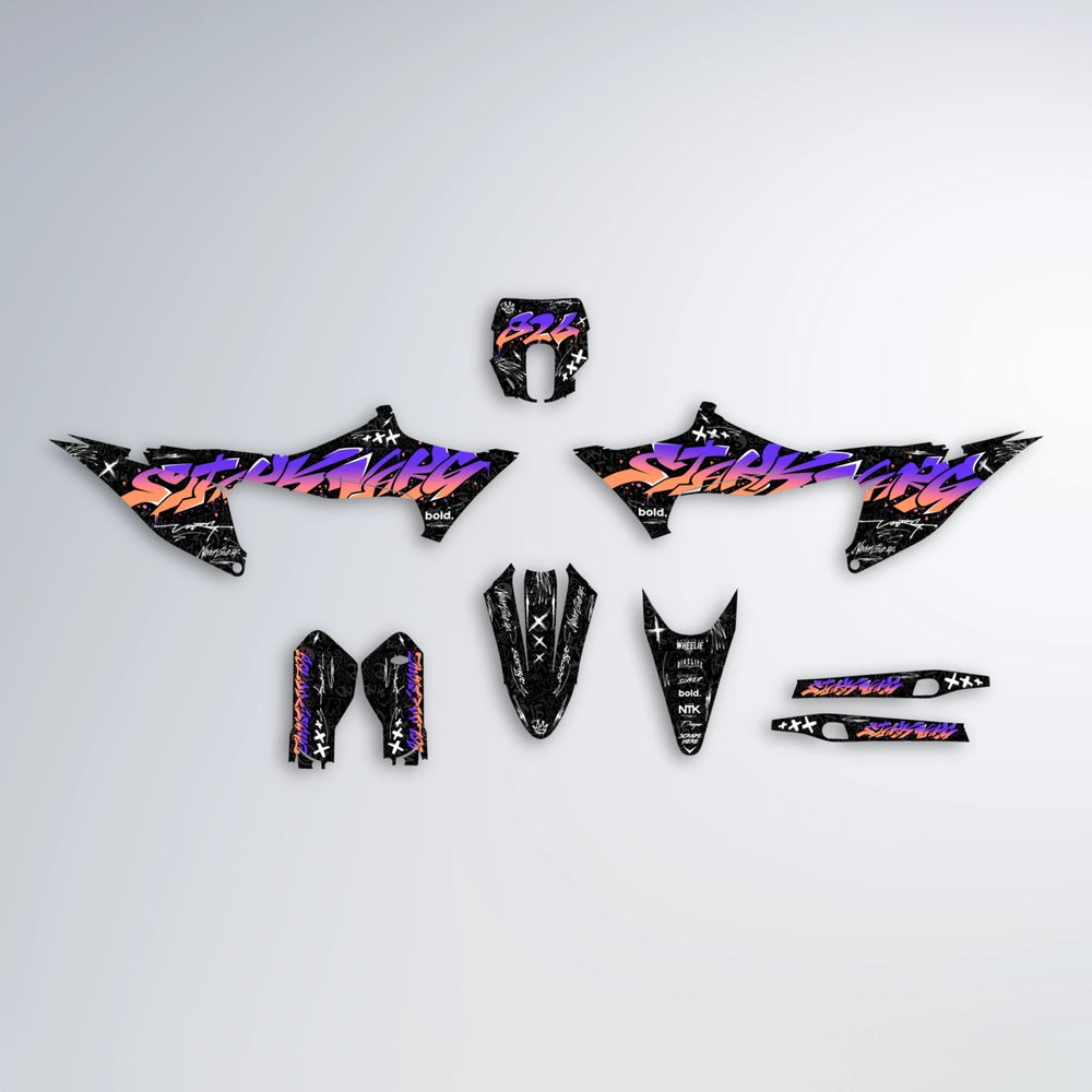 GRAFFITI Stark Varg MX graphics kit parts layout in Purple
