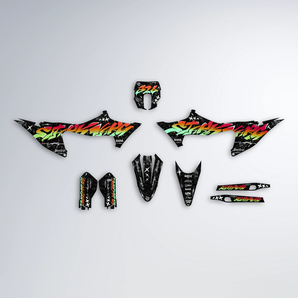 GRAFFITI Stark Varg MX graphics kit parts layout in Red & Orange