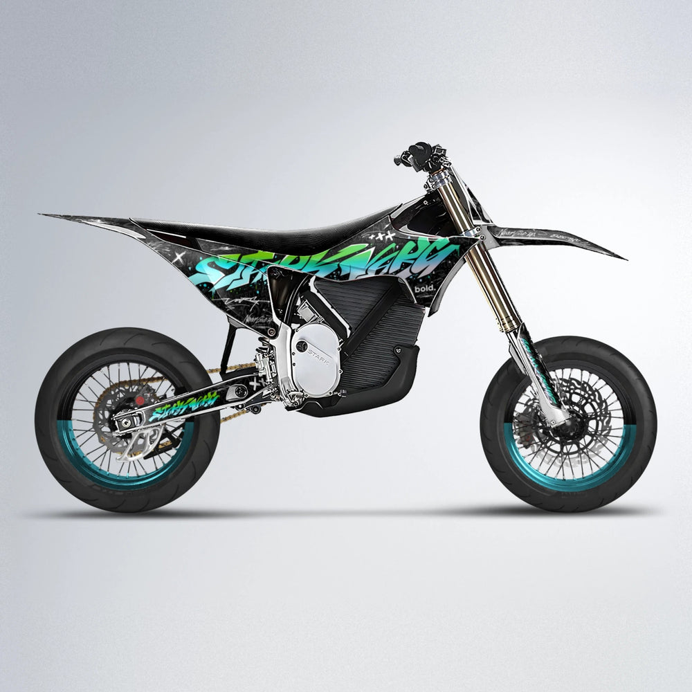 GRAFFITI Stark Varg SM supermoto graphics kit in Cyan & Green