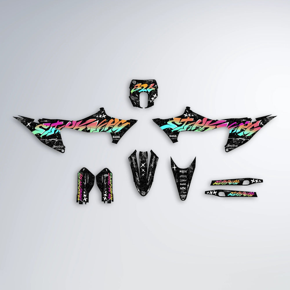 GRAFFITI Stark Varg SM graphics kit parts layout in Pink & Yellow