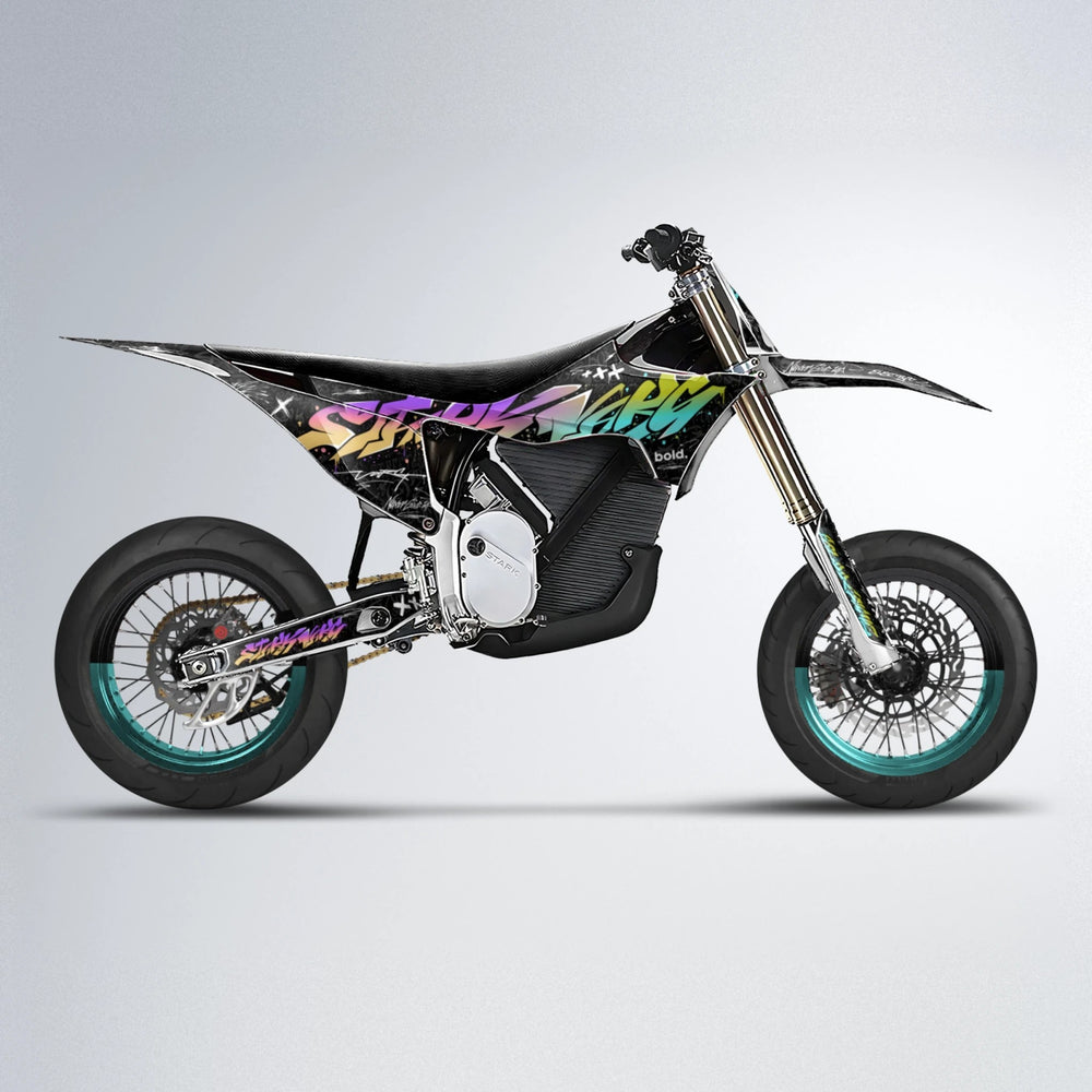 GRAFFITI Stark Varg SM supermoto graphics kit in Purple & Yellow