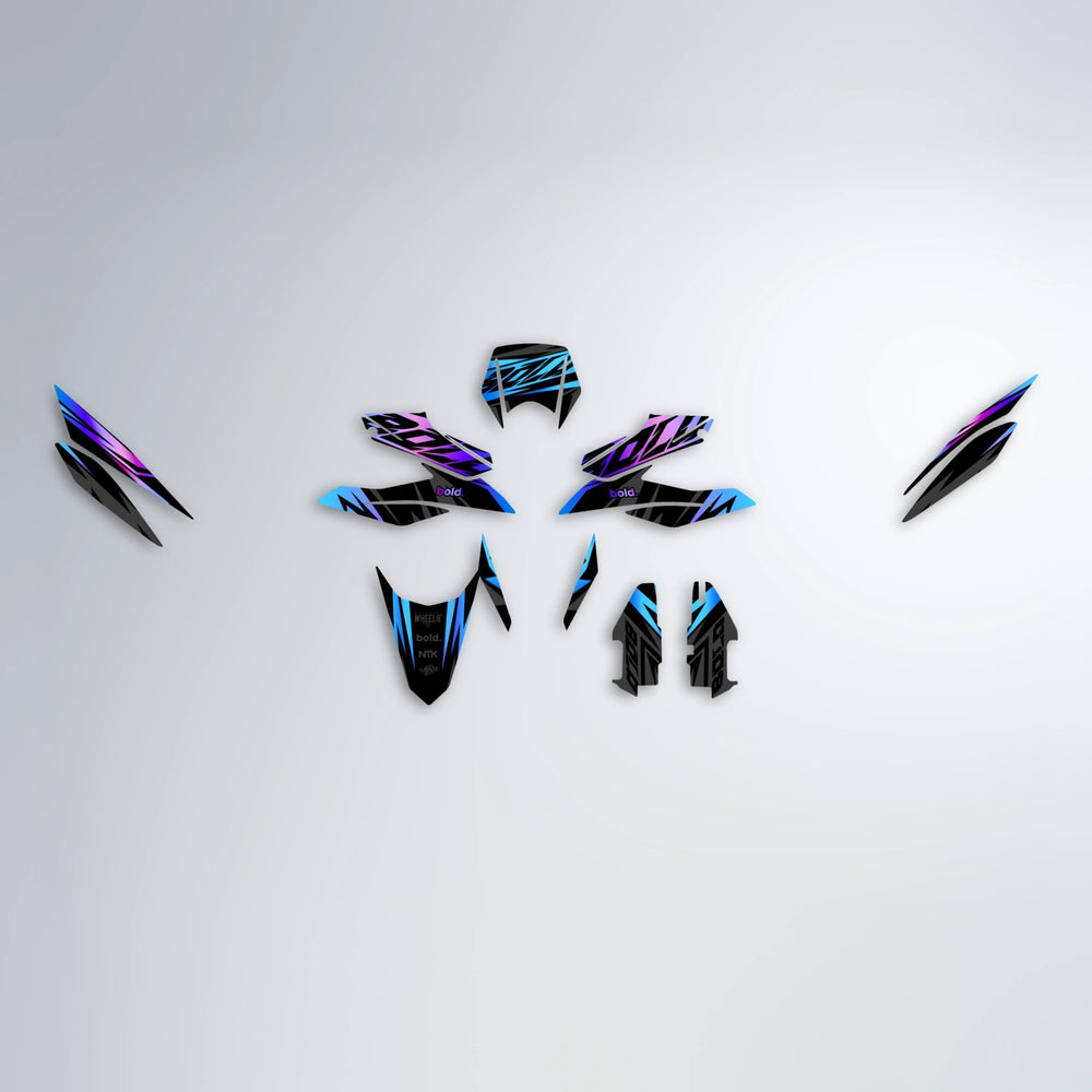 HAZE Aprilia SX 125 graphics kit parts layout in Blue Purple Fade