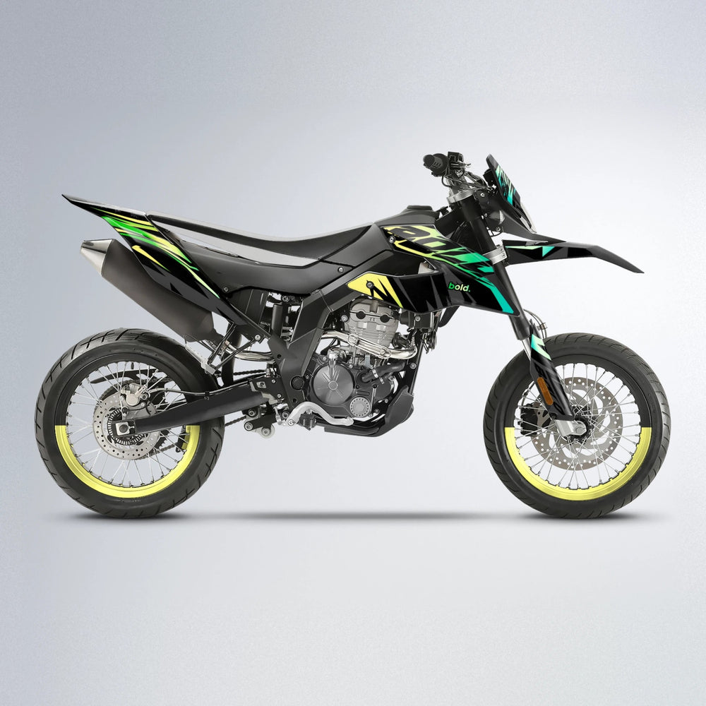 HAZE Aprilia SX 125 supermoto graphics kit in Cyan & Green