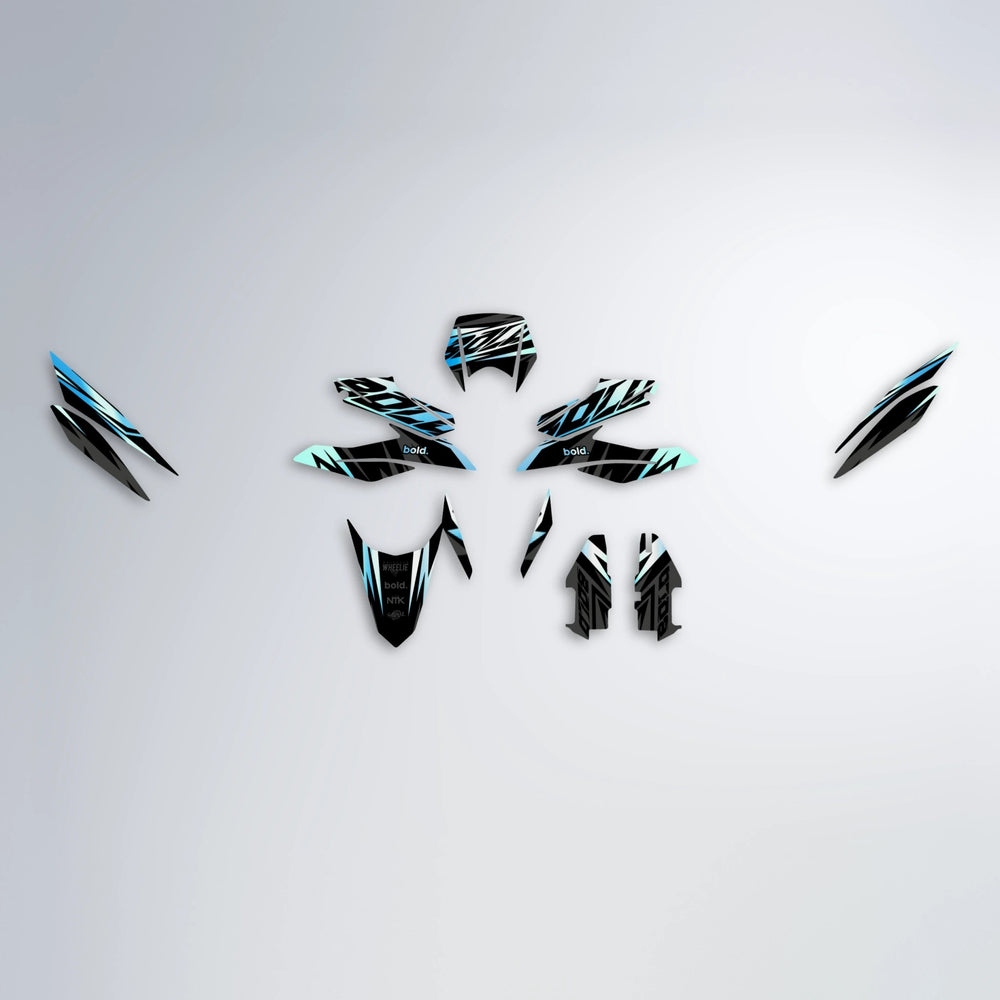 HAZE Aprilia SX 125 graphics kit parts layout in Light Blue & White