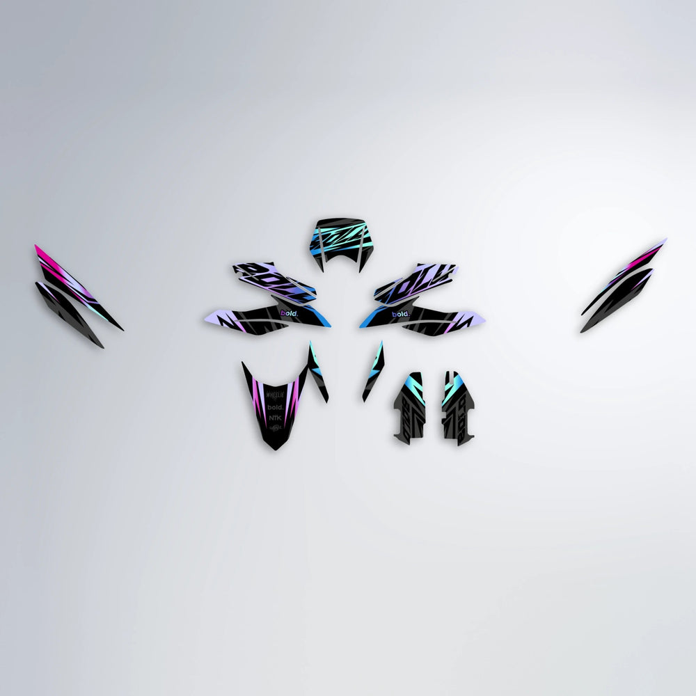 HAZE Aprilia SX 125 graphics kit parts layout in Pink & Light Blue