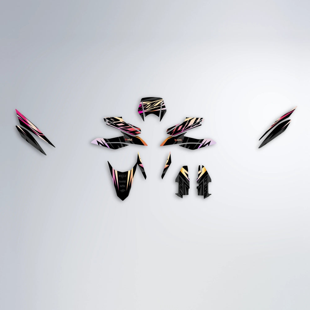 HAZE Aprilia SX 125 graphics kit parts layout in Pink & Yellow