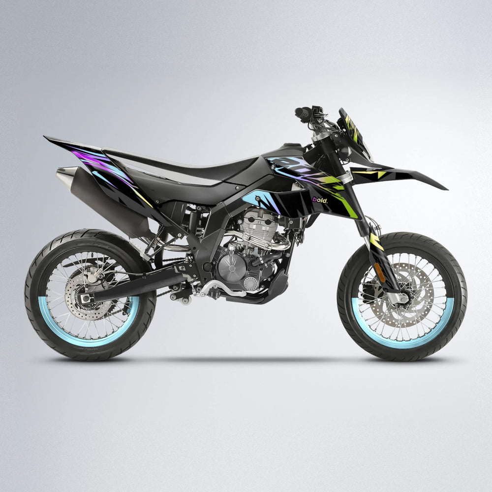 HAZE Aprilia SX 125 supermoto graphics kit in Purple & Yellow
