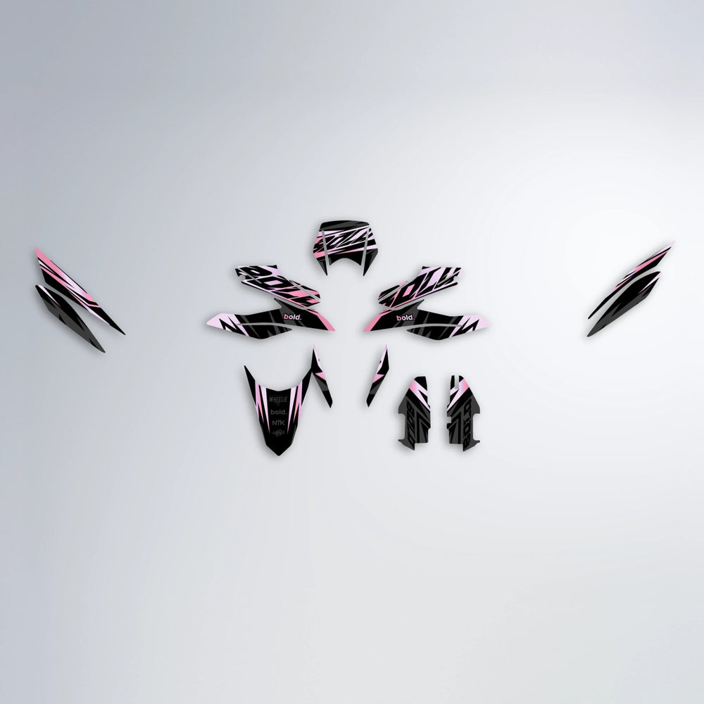 HAZE Aprilia SX 125 graphics kit parts layout in Sakura Pink
