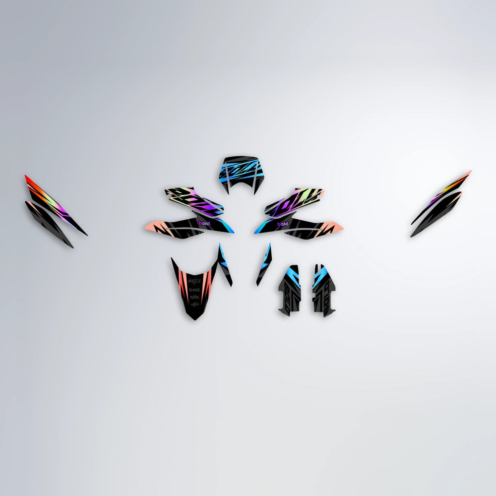HAZE Aprilia SX 125 graphics kit parts layout in Sunset Fade
