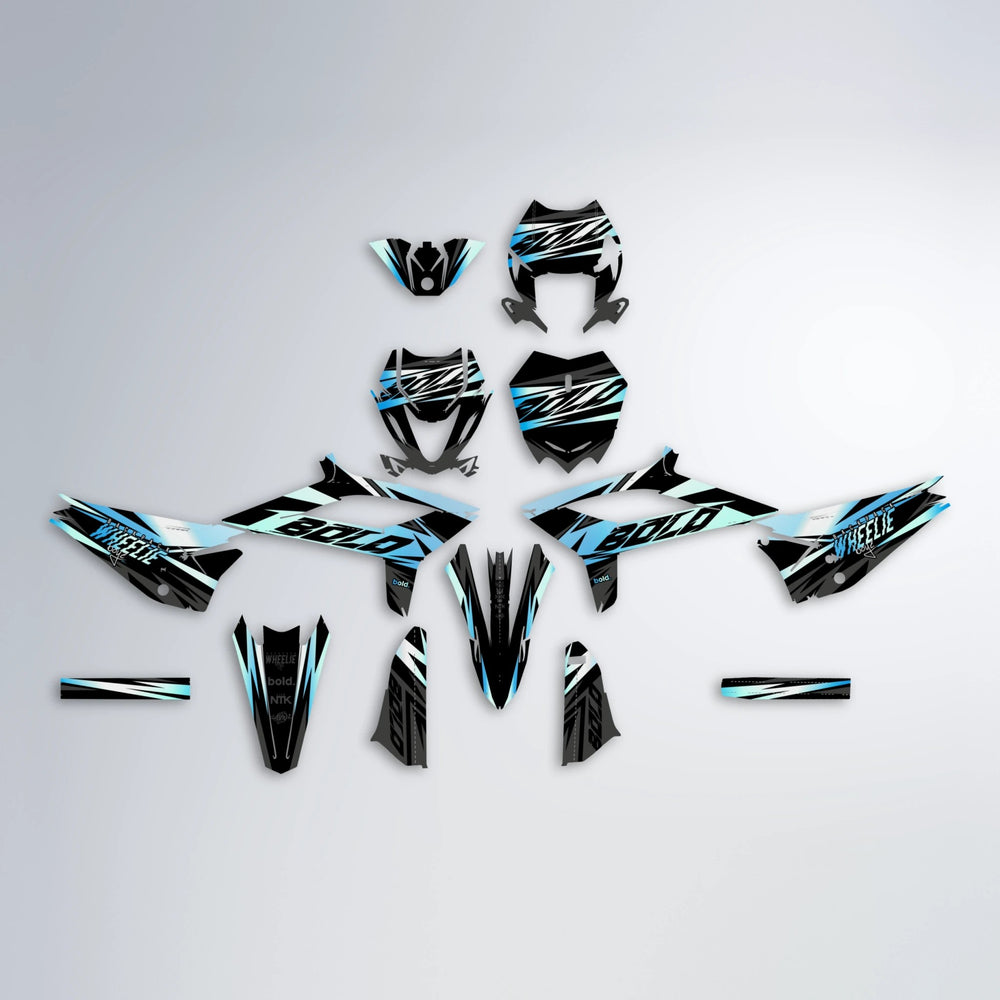 HAZE Beta graphics kit parts layout in Light Blue & White