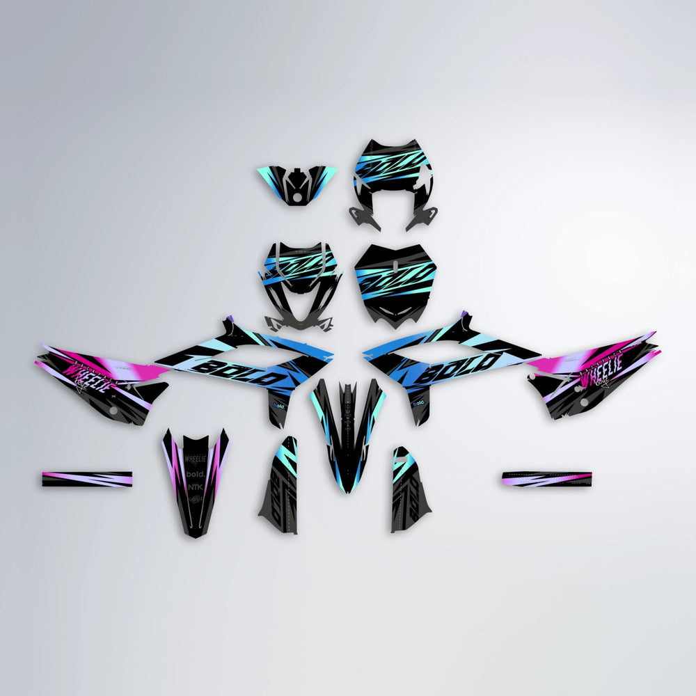 HAZE Beta graphics kit parts layout in Pink & Light Blue