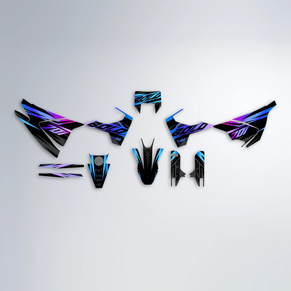 HAZE Husqvarna 701 graphics kit parts layout in Blue Purple Fade