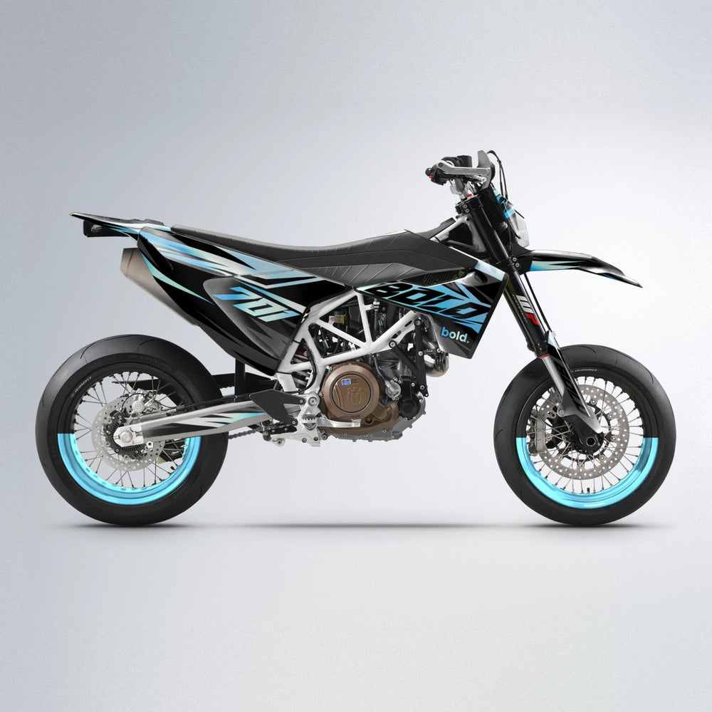 HAZE Husqvarna 701 supermoto graphics kit in Light Blue & White