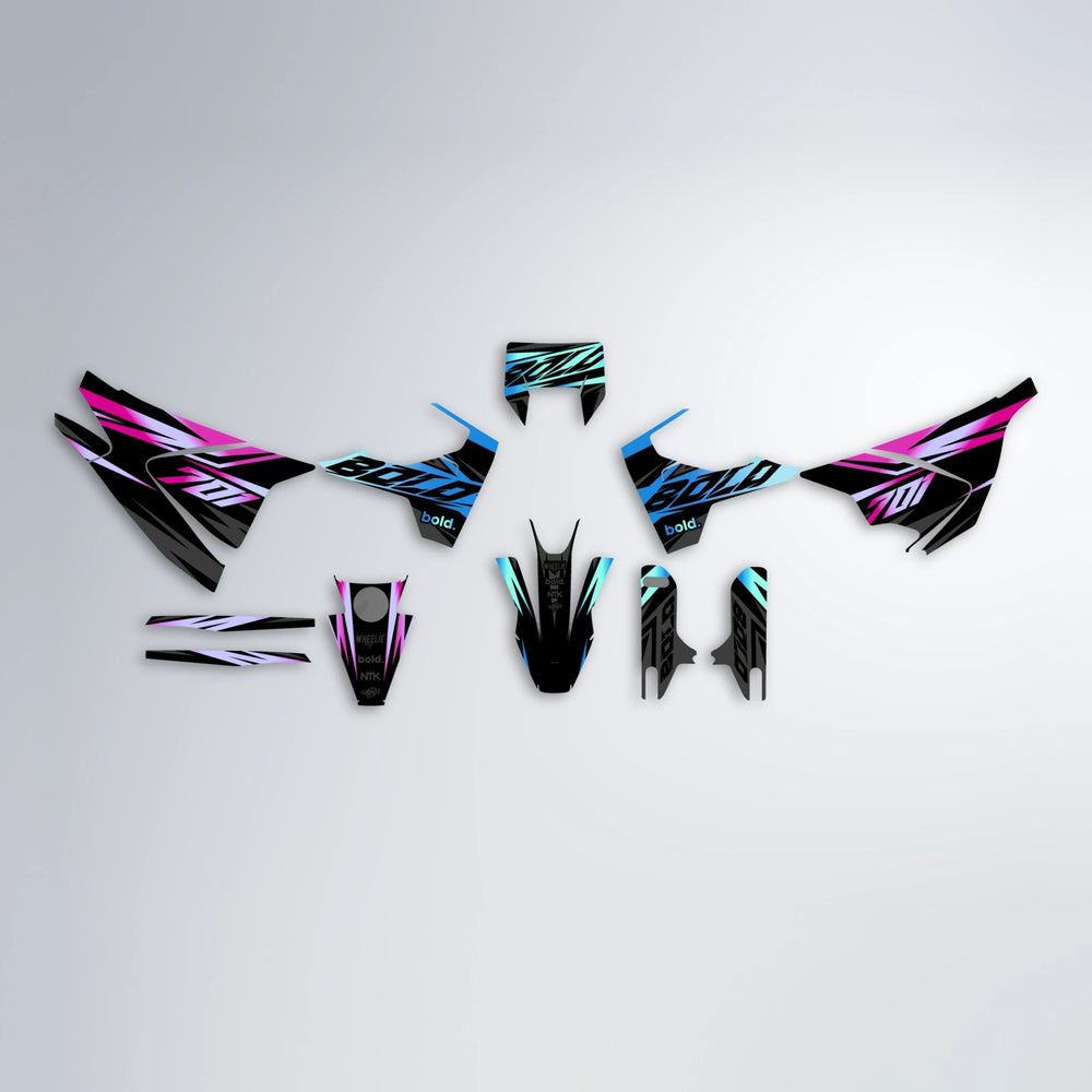 HAZE Husqvarna 701 graphics kit parts layout in Pink & Light Blue