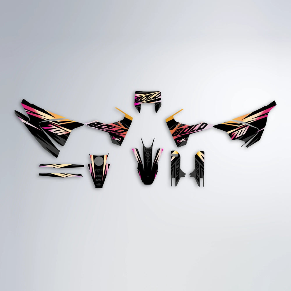 HAZE Husqvarna 701 graphics kit parts layout in Pink & Yellow