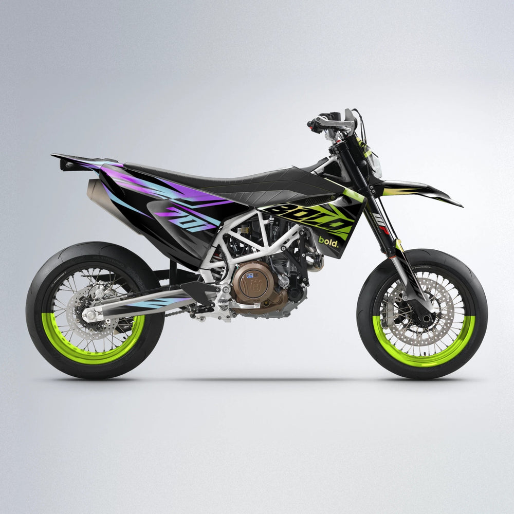HAZE Husqvarna 701 supermoto graphics kit in Purple & Yellow