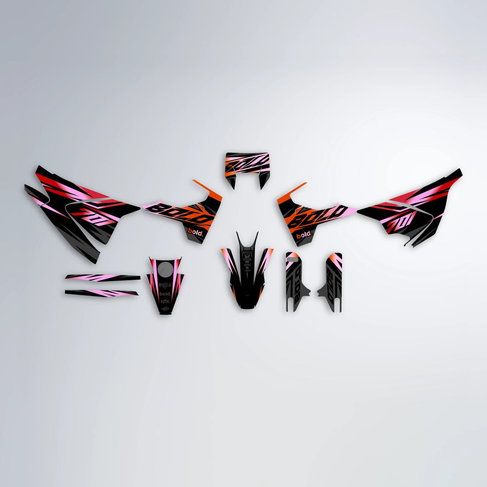 HAZE Husqvarna 701 graphics kit parts layout in Red & Orange