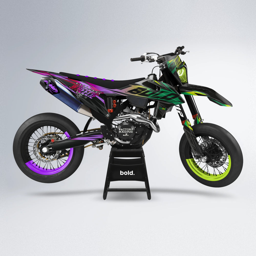 HAZE supermoto graphics kit in Purple & Yellow