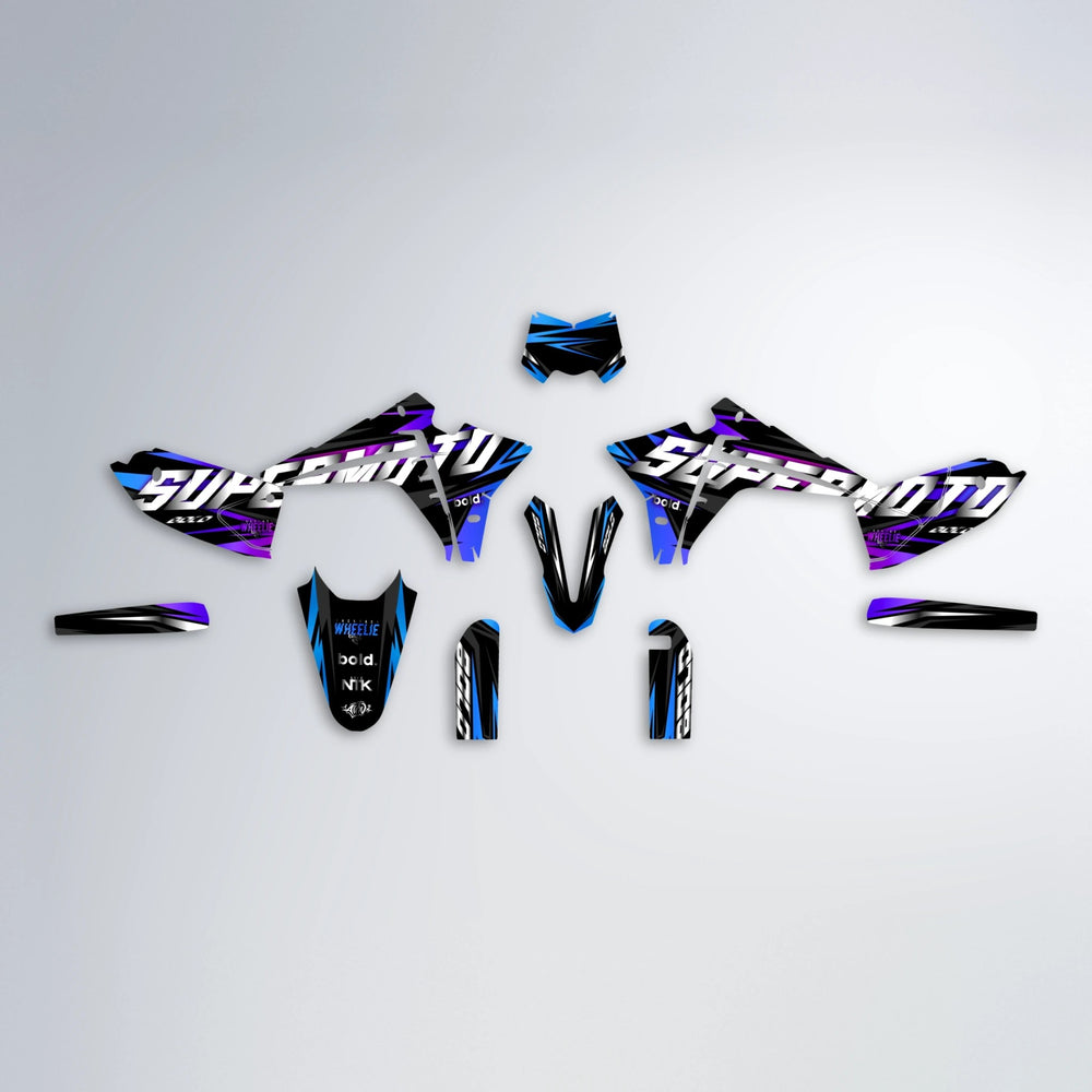 HOLYHANSI Fantic graphics kit parts layout in Blue Purple Fade
