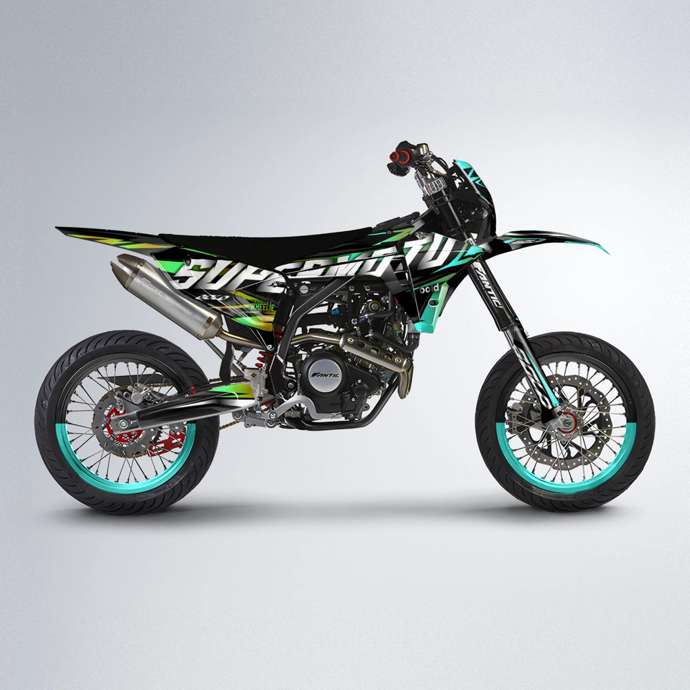 HOLYHANSI Fantic supermoto graphics kit in Cyan & Green