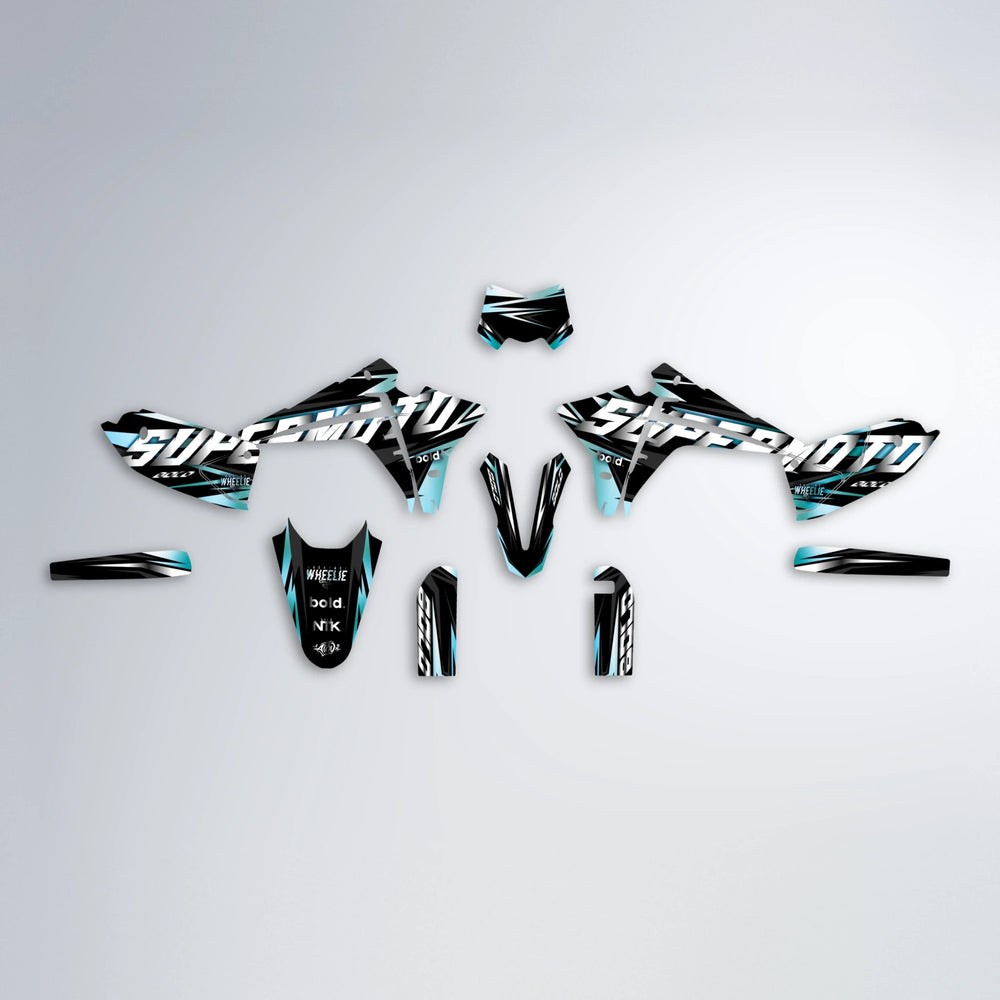 HOLYHANSI Fantic graphics kit parts layout in Light Blue & White