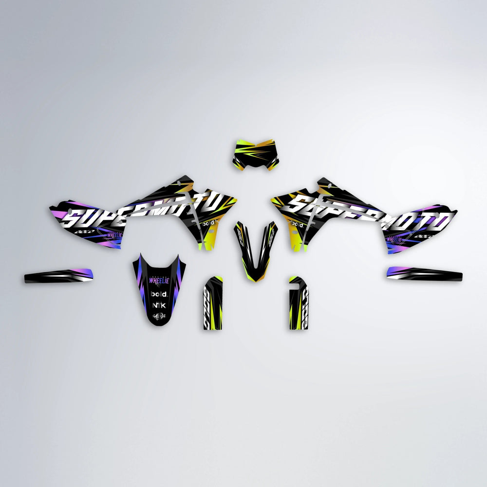 HOLYHANSI Fantic graphics kit parts layout in Purple & Yellow